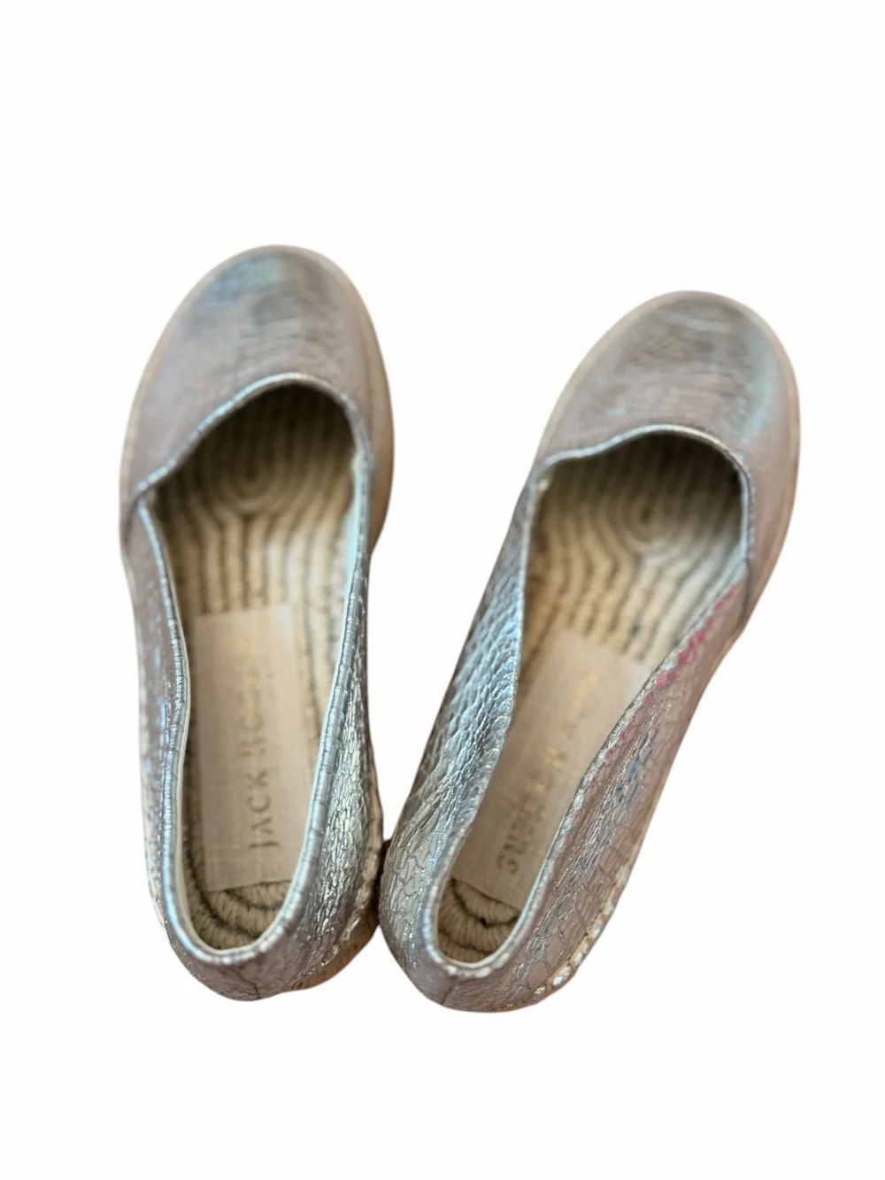 Jack Rogers Silver Palmer Snake-Print Metallic Espadrilles Women’s Sz 8.5